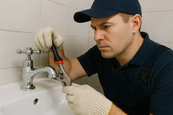a plumbing technician using a tool to fix a water faucet from Emergency Plumber Round Rock in Round Rock, TX - Plumbing pipe redesign a plumbing technician using a tool to fix a water faucet from Emergency Plumber Round Rock in Round Rock, TX - Plumbing pipe redesign
