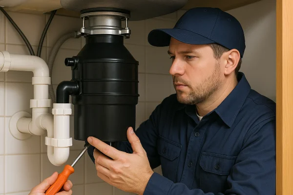 a technician working on a garbage disposal from Emergency Plumber Round Rock in Round Rock, TX - Sewer Line Clearing Services